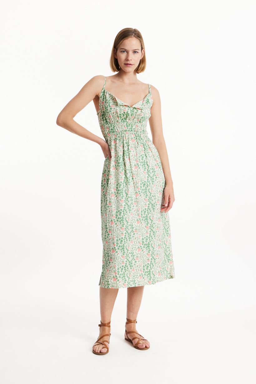 Robe verte fleurie en coton bio - v&a harebell strappy dress multi coloured - People Tree