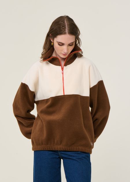 Sweat polaire en matière recyclée | écru/chocolat "sven" - émoi émoi