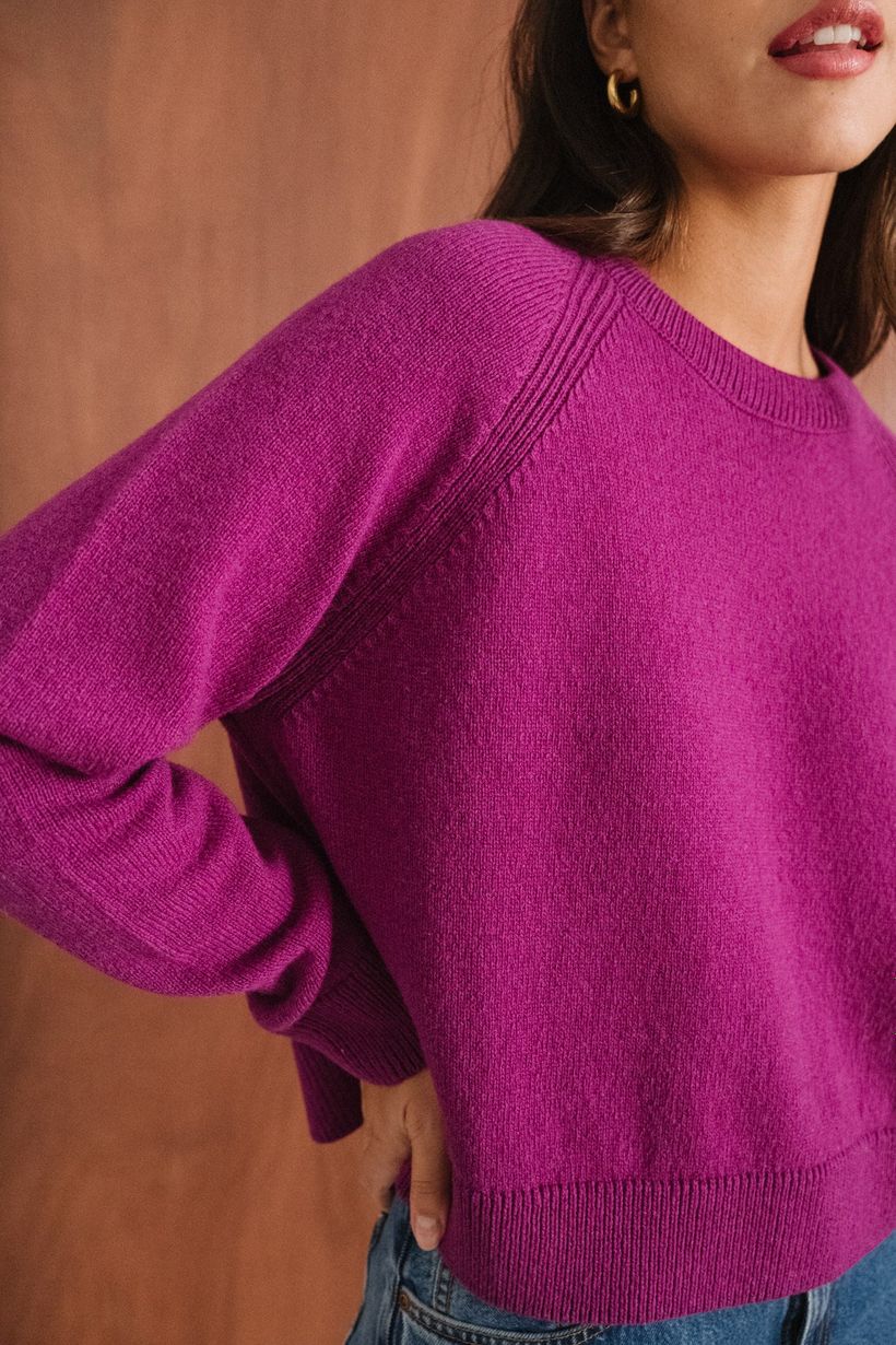 Le pull boxy en laine mérinos recyclée | rose - WeDressFair Essentiels
