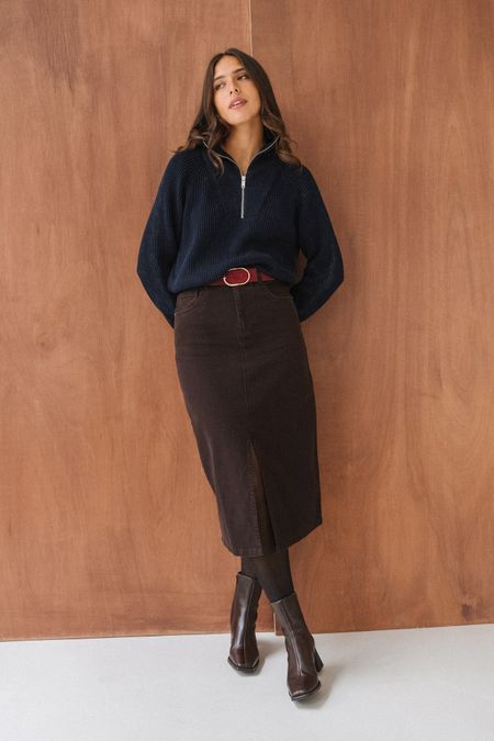 Jupe mi-longue twill en coton bio | marron "twill skirt - chocolate torte" - Knowledge Cotton Apparel