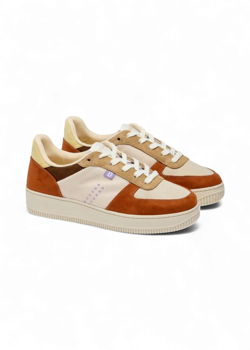 Baskets en cuir certifié | multicolor "baskets basses maxence f - brique-écru-beige" - Odaje ex M.Moustache