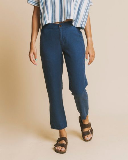 Pantalon bleu canard en chanvre, coton bio et tencel - dafne