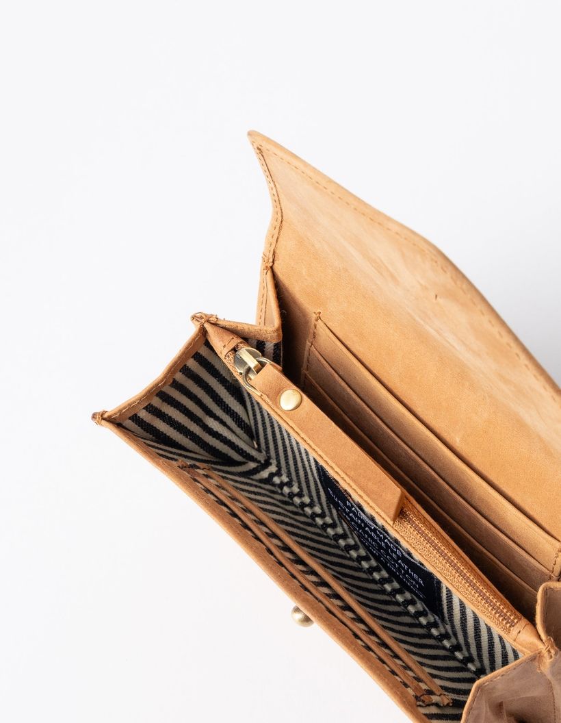 Portefeuille en cuir certifié | beige "jo's purse camel hunter leather" - O My Bag