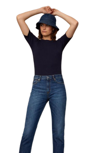 T-shirt côtelé marine en coton bio - kuroda