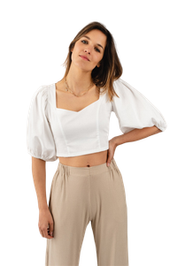 Blouse blanche manches bouffantes en coton bio - madalena white