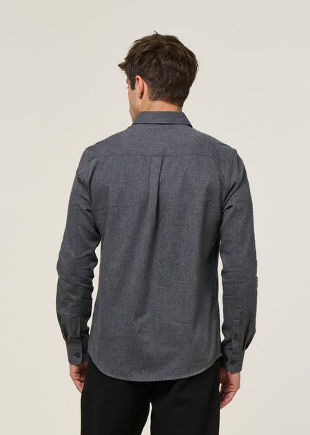 Chemise en coton bio | gris "regular fit melangé flannel shirt dark grey melange" - Knowledge Cotton Apparel