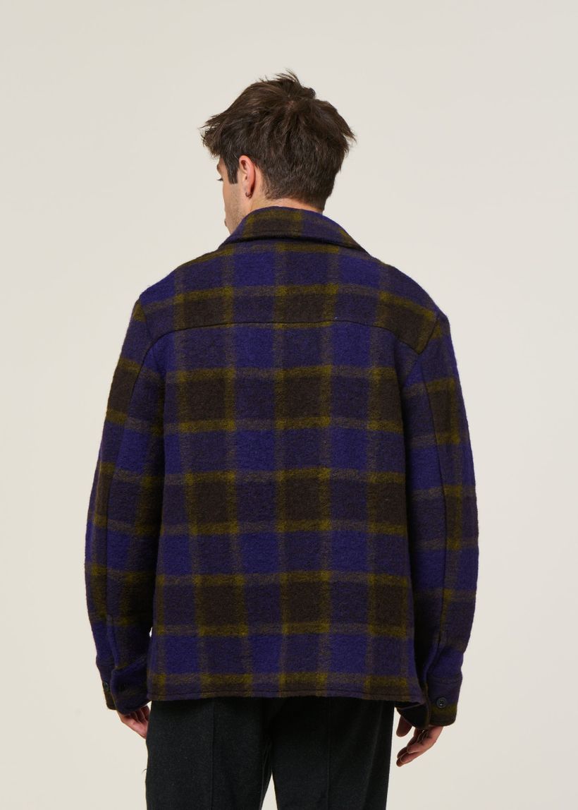 Veste en laine et coton bio | carreaux "relaxed overshirt wool-blend - purple checked" - Rotholz