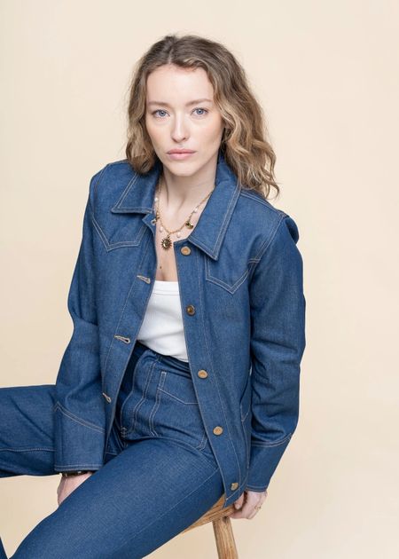Veste en jean brut en coton bio - kelly western jacket 70's blue denim