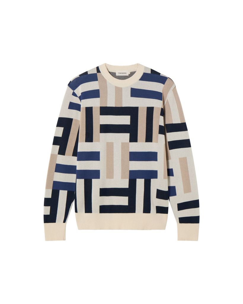 Pull en coton biologique | multicolore "field navy khem knit sweater - multicolor" - Thinking Mu