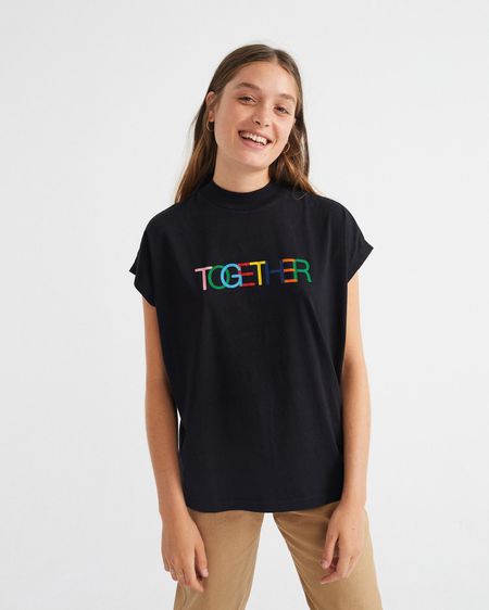 T-shirt imprimé noir en coton bio - together