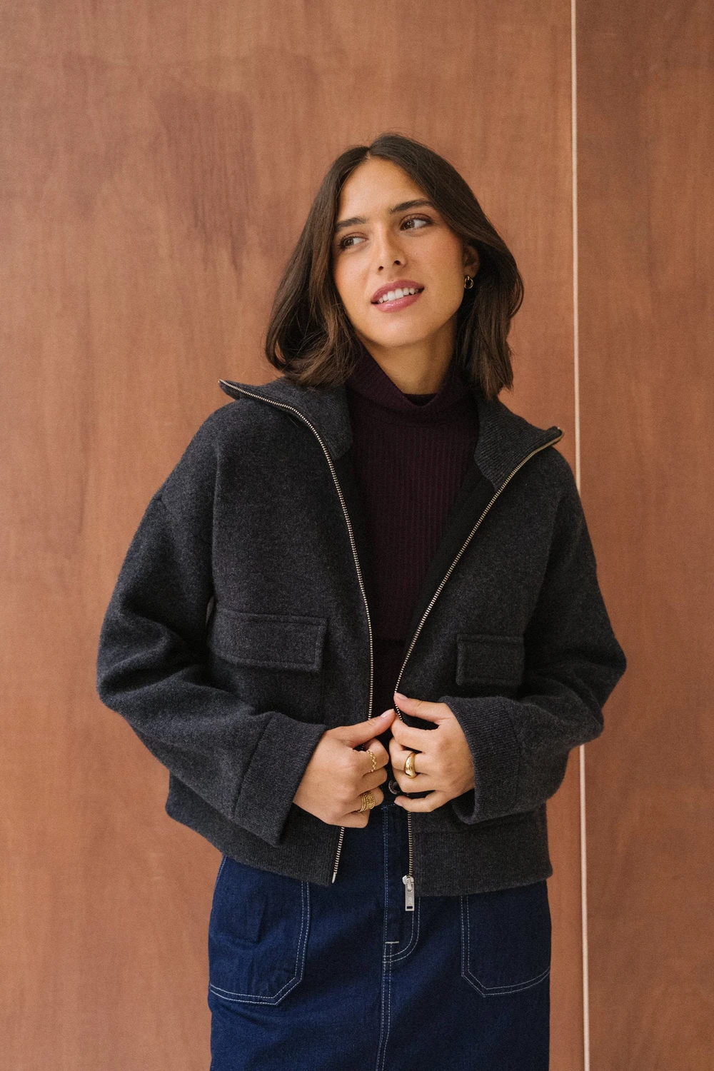 Veste en coton et laine bio | gris "joaniaas - steel melange" femme