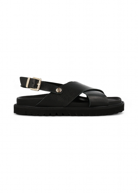 Sandales en cuir certifié | noir "melen embossed leather dark"