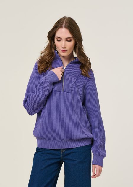 Pull col camionneur en coton bio | violet "ronyiaas gmt dye - indigo lilac" - Armedangels