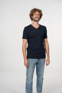 T-shirt col v bleu nuit en coton bio - alder