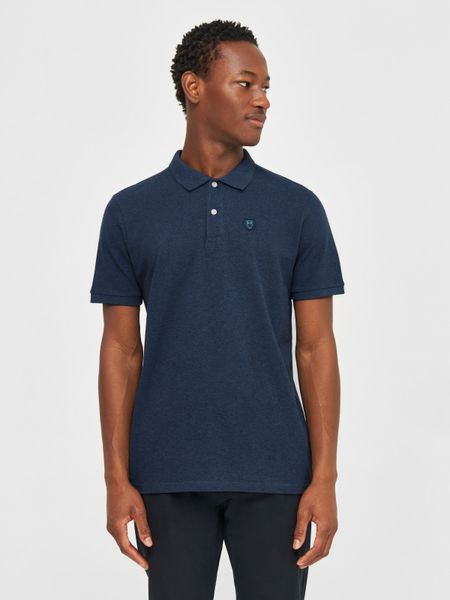 Polo droit bleu foncé en coton bio - basic badge polo insigna blue melange