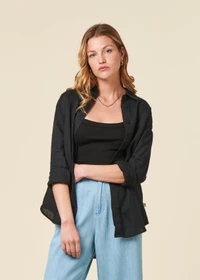 Chemise en lin biologique | noir "loose linen long sleeved shirt black jet"