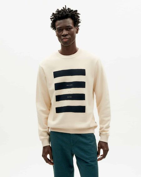 Sweat en coton bio | écru à motif imprimé "hello playa sweatshirt ivory" - Thinking Mu