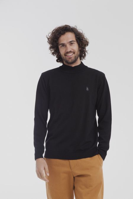 Pull col roulé noir en laine mérinos