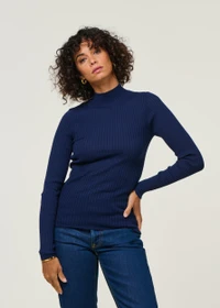 Sous-pull côtelé en coton biologique | bleu "alaania - tinted navy"