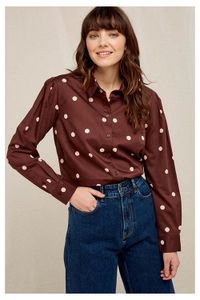 Chemise marron à pois en coton bio - edie polka dot