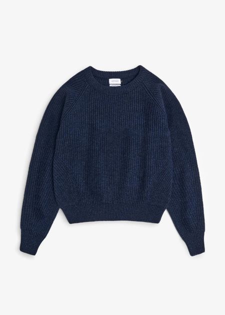 Pull en laine recyclée | bleu "cropped knit sweater wool-blend - blue melange" - Rotholz