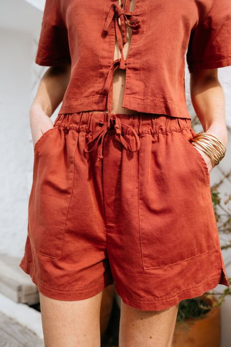 Short en coton bio et lin | terracotta "soleil short - terra" - Kuyichi