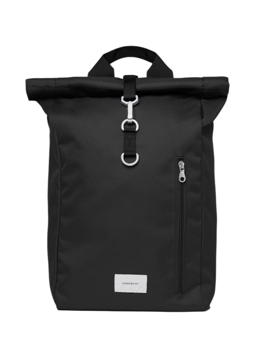 Sac à dos 19l en matière recyclée | noir "ground rolltop backpack l - black with black webbing" - Sandqvist