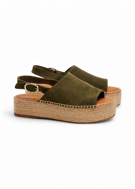 Espadrilles plateforme en cuir certifié | vert "espadrilles maya - suède sapin" - Odaje ex M.Moustache