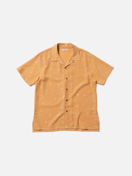 Chemisette en tencel | ocre "arvid 50s hawaii shirt ochre" - Nudie Jeans