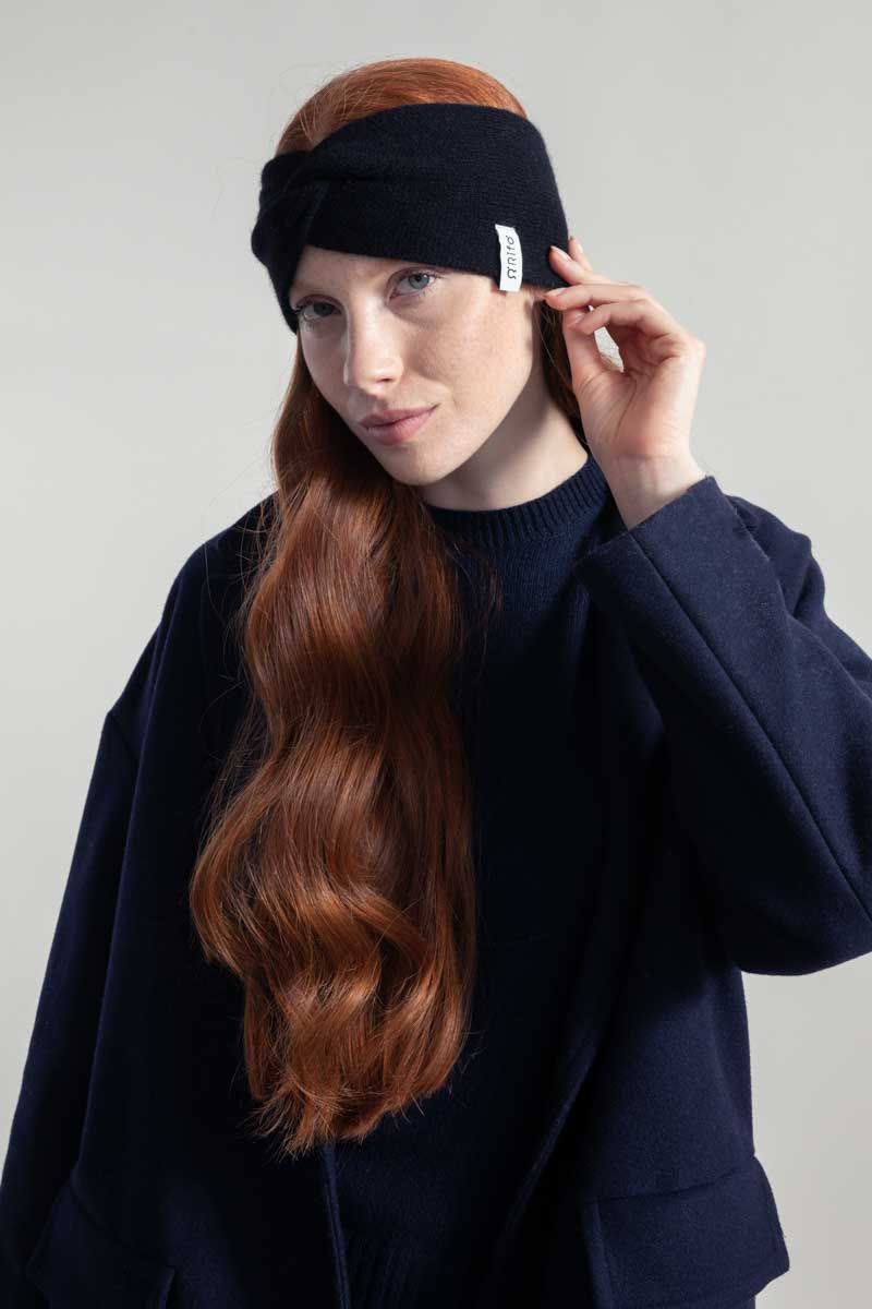 Bandeau en cachemire recyclé | noir "fascia nadia - nero ardesia" - Rifò