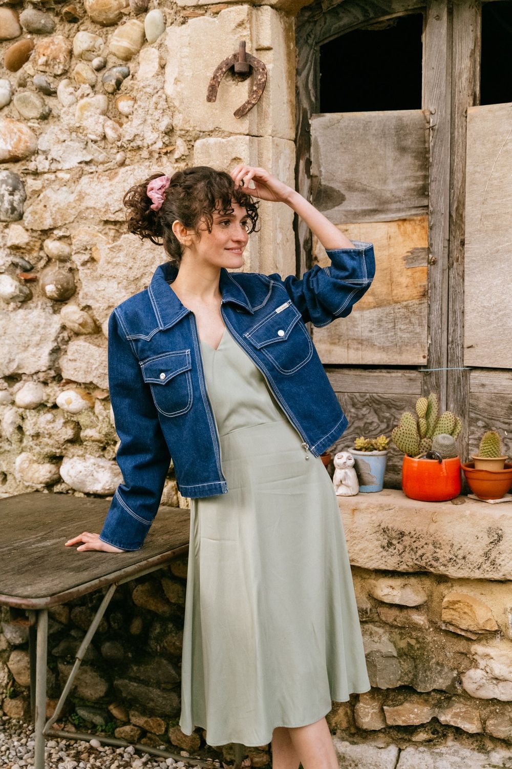 Veste en jean zippée en coton bio | bleu jean &quot;anja western denim jacket blue&quot; Nudie Jeans