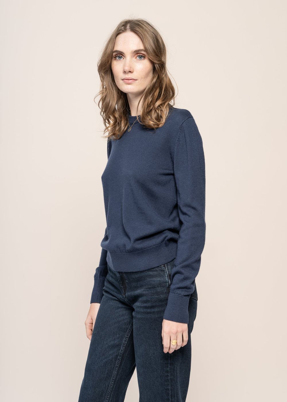 Pull léger en laine mérinos certifiée | marine &quot;fine merino crew neck total eclipse&quot; Knowledge Cotton Apparel