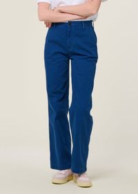 Pantalon droit large worker en coton bio | bleu "wendy herringbone denim pants blue"