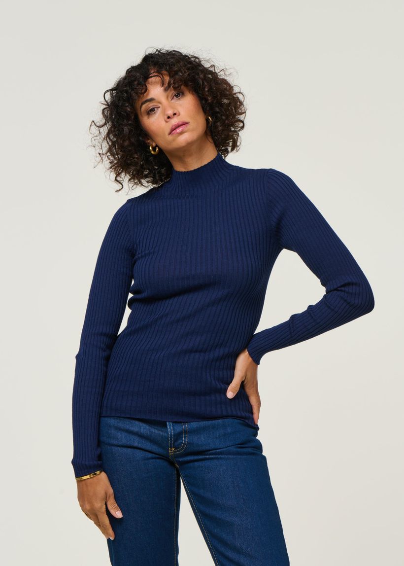 Sous-pull côtelé en coton biologique | bleu "alaania - tinted navy" - Armedangels