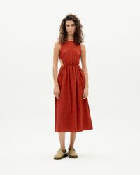 Robe midi en coton bio | rouge "orangered cuadrito kin dress"