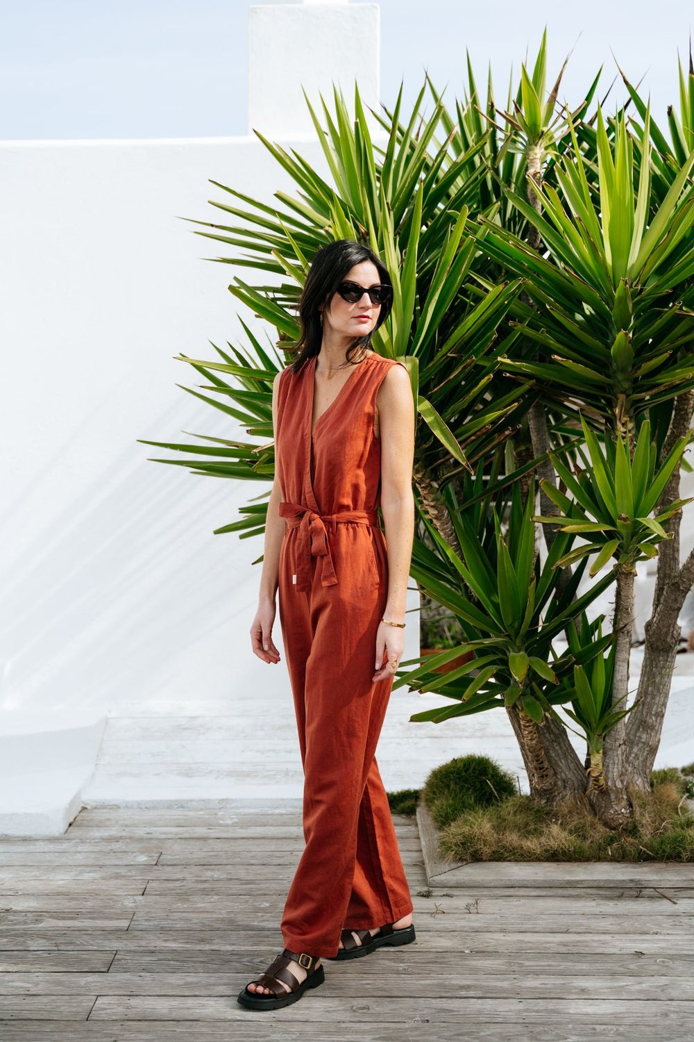 Combinaison en coton bio et lin | terracotta &quot;sammie jumpsuit - terra&quot; Kuyichi