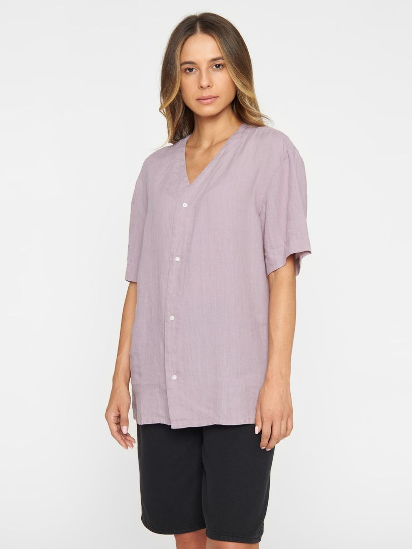 Chemiser lilas en lin bio - baseball linen shirt nirvana - Knowledge Cotton Apparel