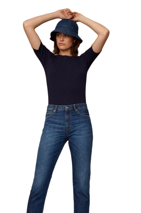 T-shirt côtelé marine en coton bio - kuroda