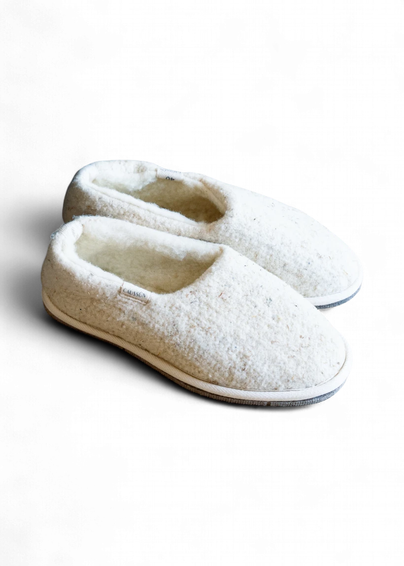 Chaussons en laine recyclée | écru "marcel naturel" - Caussun