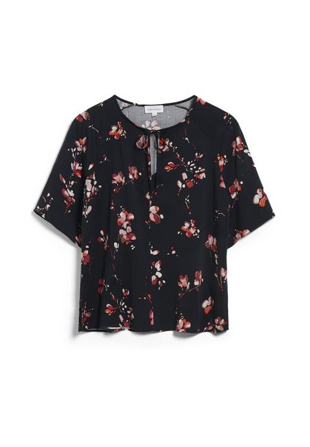 Blouse noire imprimé fleurie en viscose - pinjaa flower batik