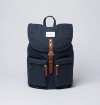 Sac à dos marine en coton bio, polyester recyclé et cuir - roald