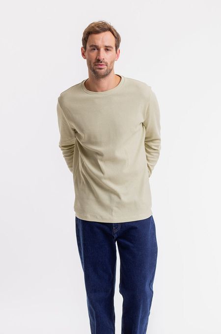 T-shirt manches longues piqué vert clair- longsleeve pique t-shirt-washed olive