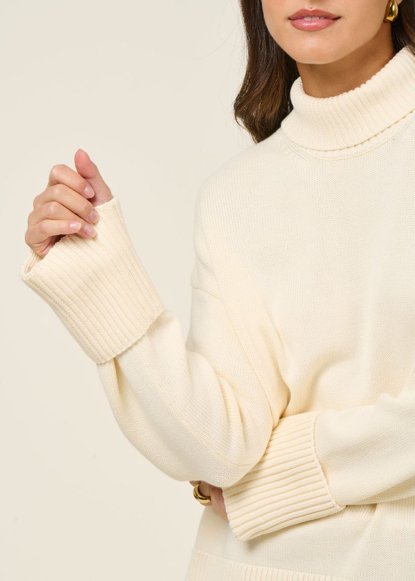 Pull col haut en coton bio | écru "crew neck - egret" - Knowledge Cotton Apparel