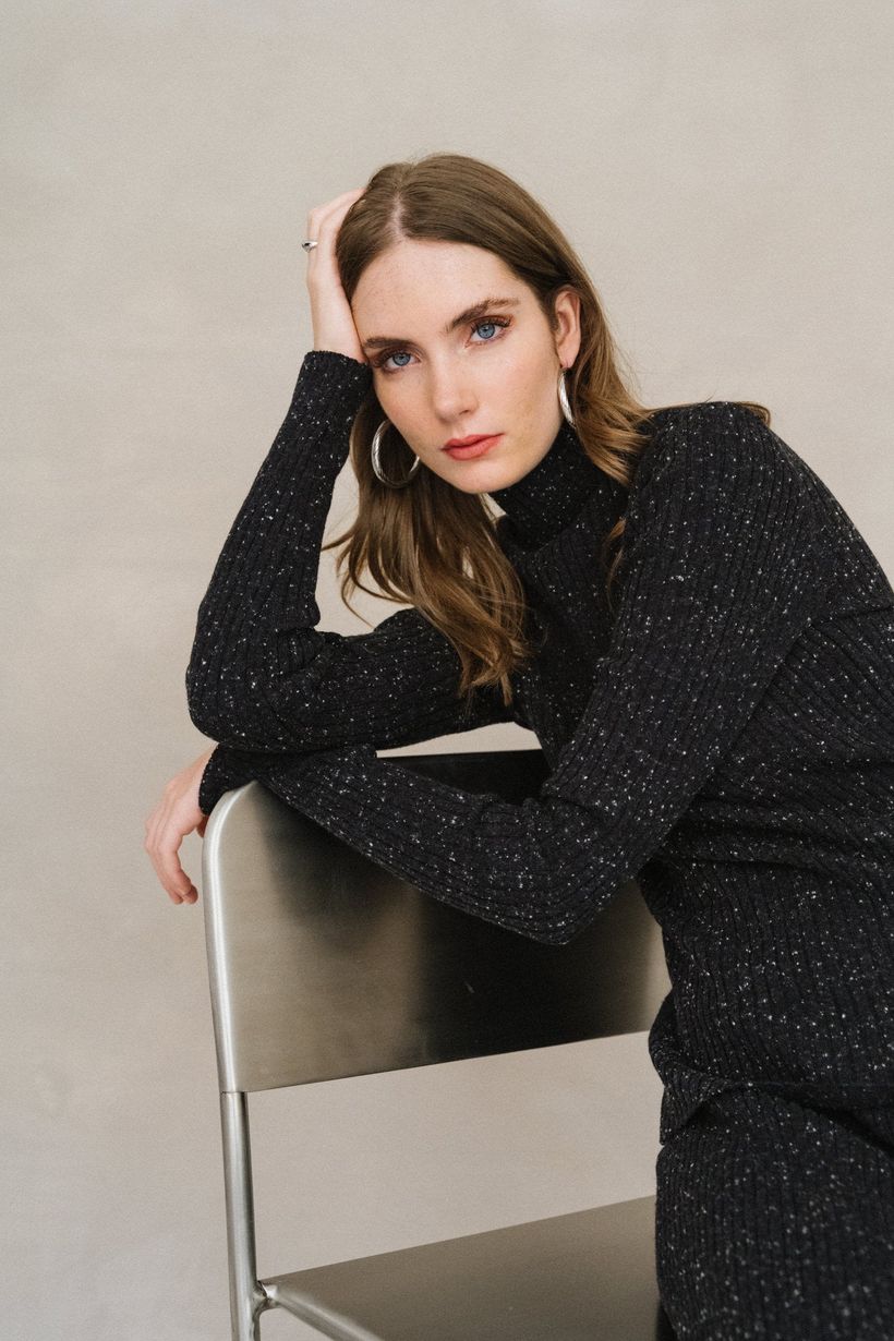 Pull côtelé en coton bio et laine | noir "alaania tweed - black-oatmilk" - Armedangels