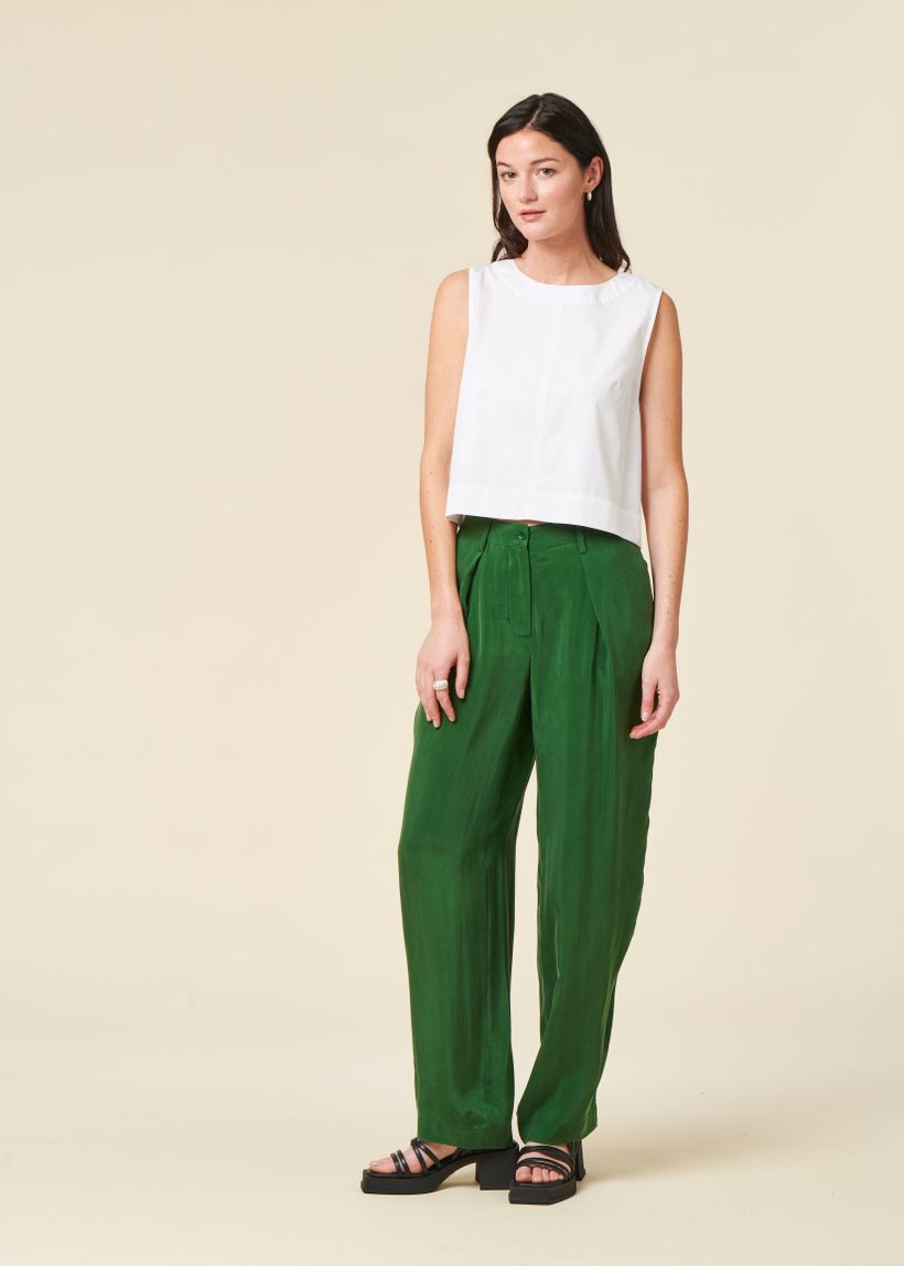 Pantalon ample fluide en cupro | vert "dill cirila pants - green" - Thinking Mu