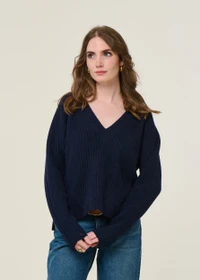 Pull col v en cachemire recyclé | bleu "manon - blu mora"