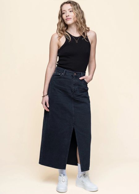 Jupe longue en denim de coton bio | noir "anna denim skirt black"