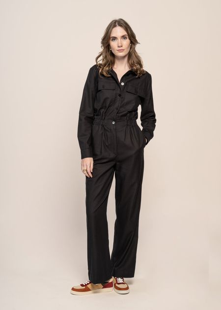 Combinaison en coton bio et tencel | noir "black bean montana jumpsuit"