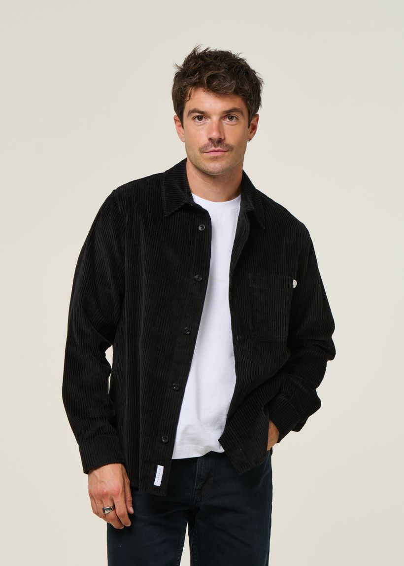 Surchemise velours en coton bio | noir "cord casual shirt organic cotton - true black" - Rotholz
