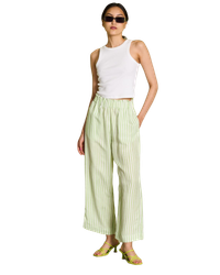 Pantalon bicolore à rayures en lin et cupro - beveren matcha striped